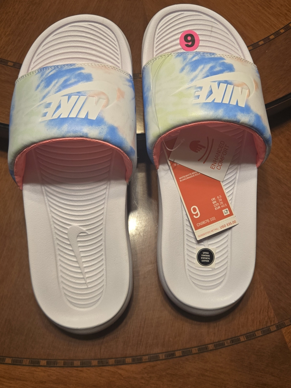 Nike White Slide Sandals with Pastel Tie-Dye Strap